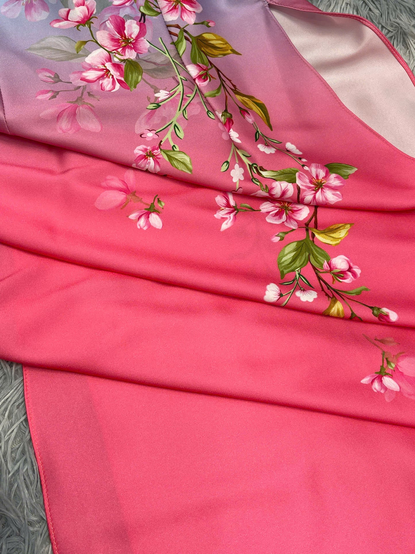 H380 1674 Áo only - Áo dài lụa ánh sao thiết kế màu hồng phối xanh