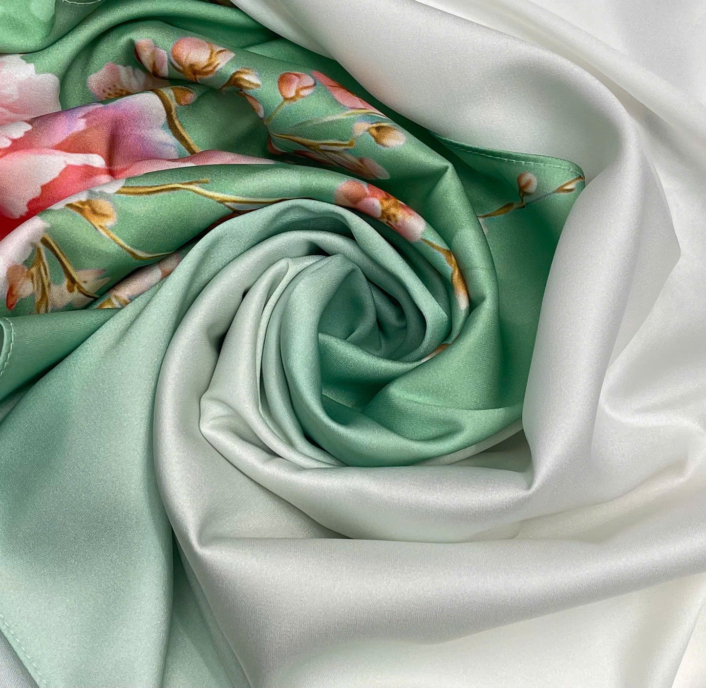 H382 1676 Áo only - Áo dài lụa ánh sao thiết kế màu trắng xanh