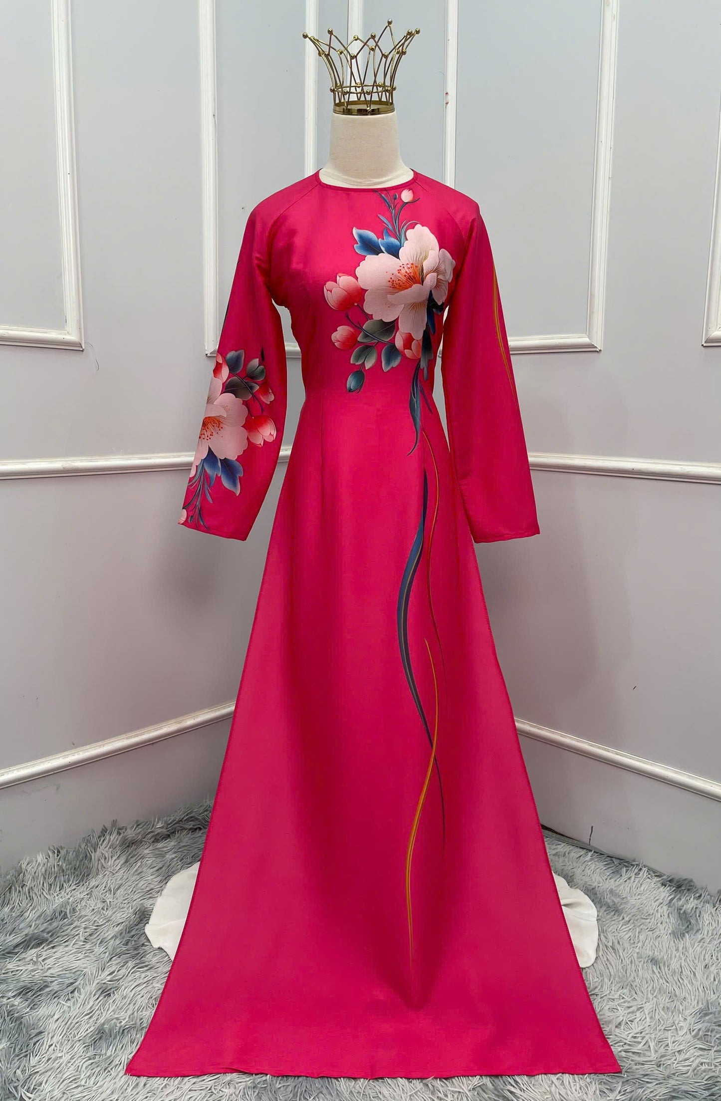 H388 1682 Áo only - Áo dài lụa ánh sao thiết kế màu hồng sen