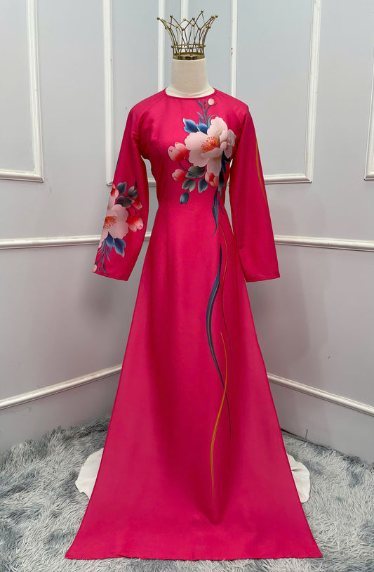 H388 1682 Áo only - Áo dài lụa ánh sao thiết kế màu hồng sen