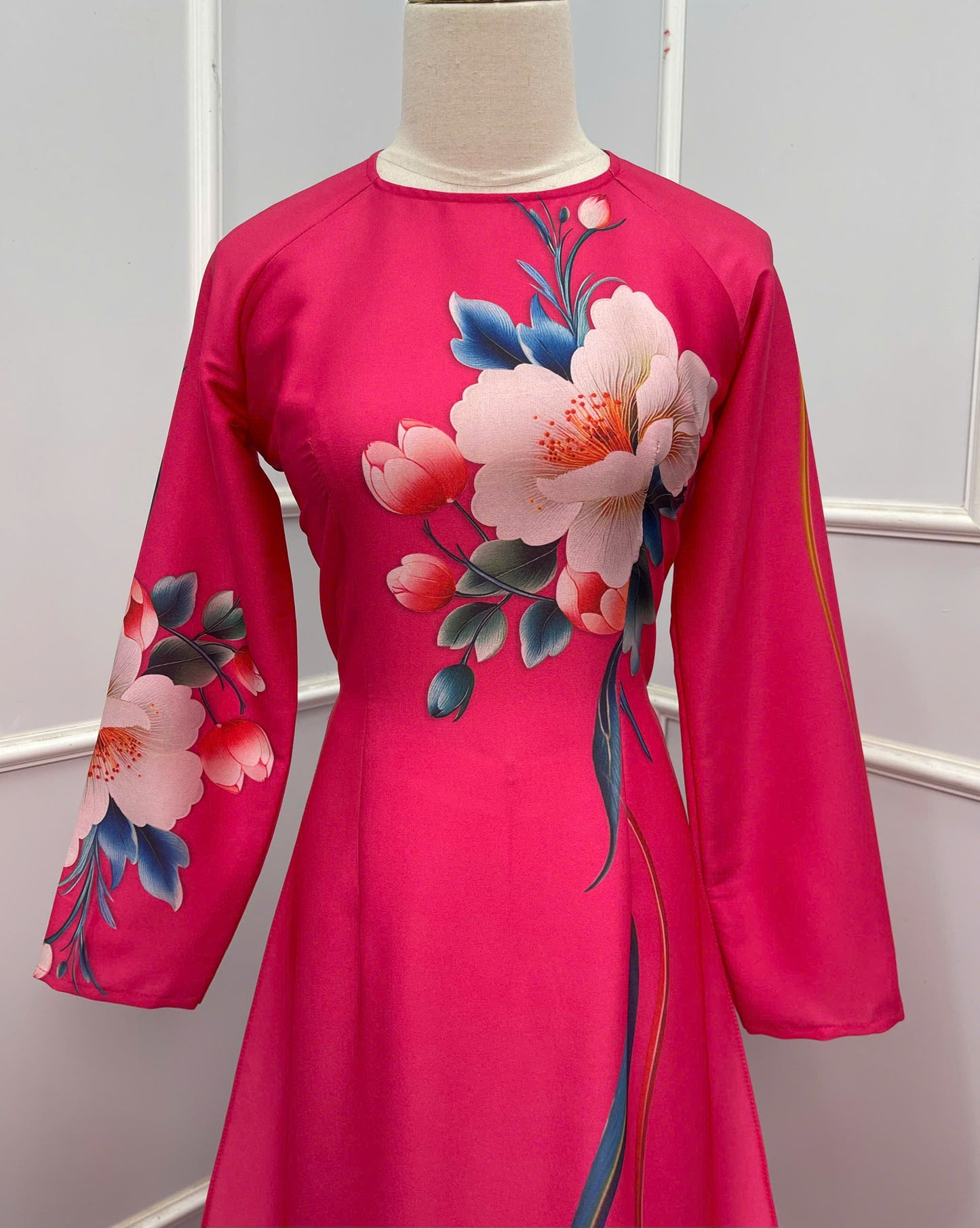 H388 1682 Áo only - Áo dài lụa ánh sao thiết kế màu hồng sen