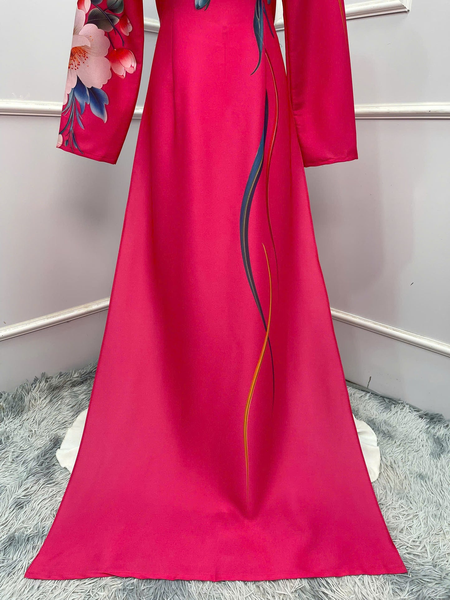 H388 1682 Áo only - Áo dài lụa ánh sao thiết kế màu hồng sen