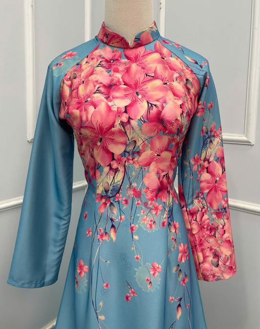 H398 1692 Áo only - Áo dài lụa ánh sao thiết kế