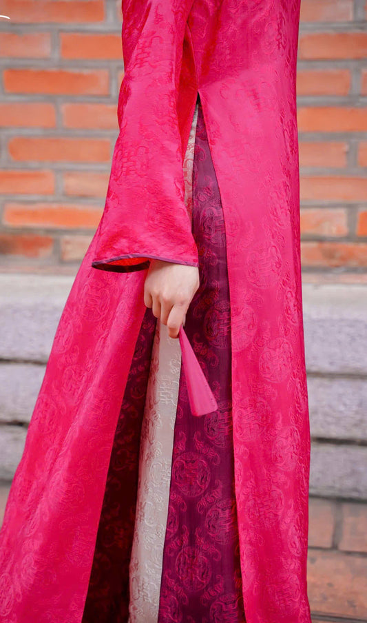 HD09 1709 Áo + quần - Áo dài lụa Hà Đông màu hồng sen + quần