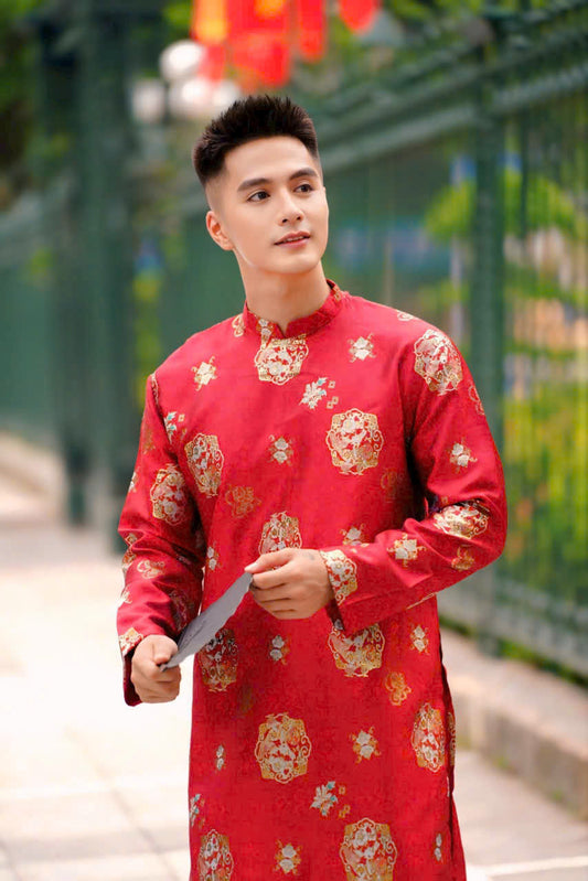 B116 1739 Áo only - Áo dài bố gấm đỏ