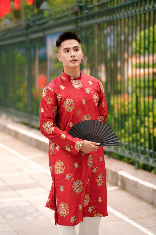 B116 1739 Áo only - Áo dài bố gấm đỏ