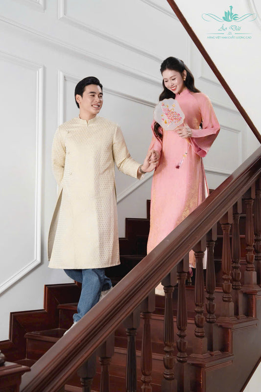 B110 1733 Áo only - Áo dài bố gấm màu kem