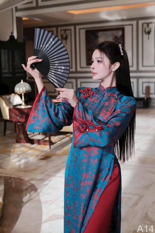 H475 -1930 Áo only - Áo dài cách tân dáng suông 2 tà lụa 2 da