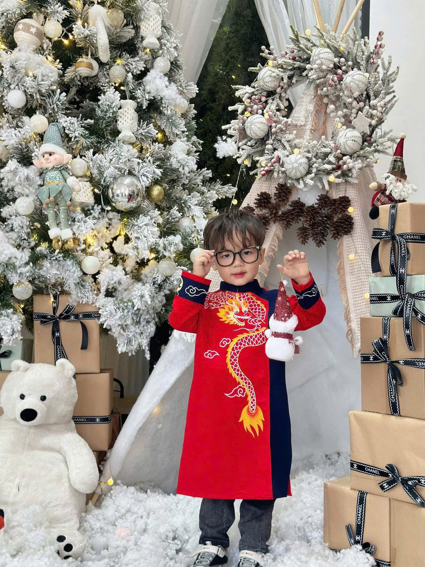 BT68 1991 Áo only - Áo dài bé trai thêu rồng màu đỏ