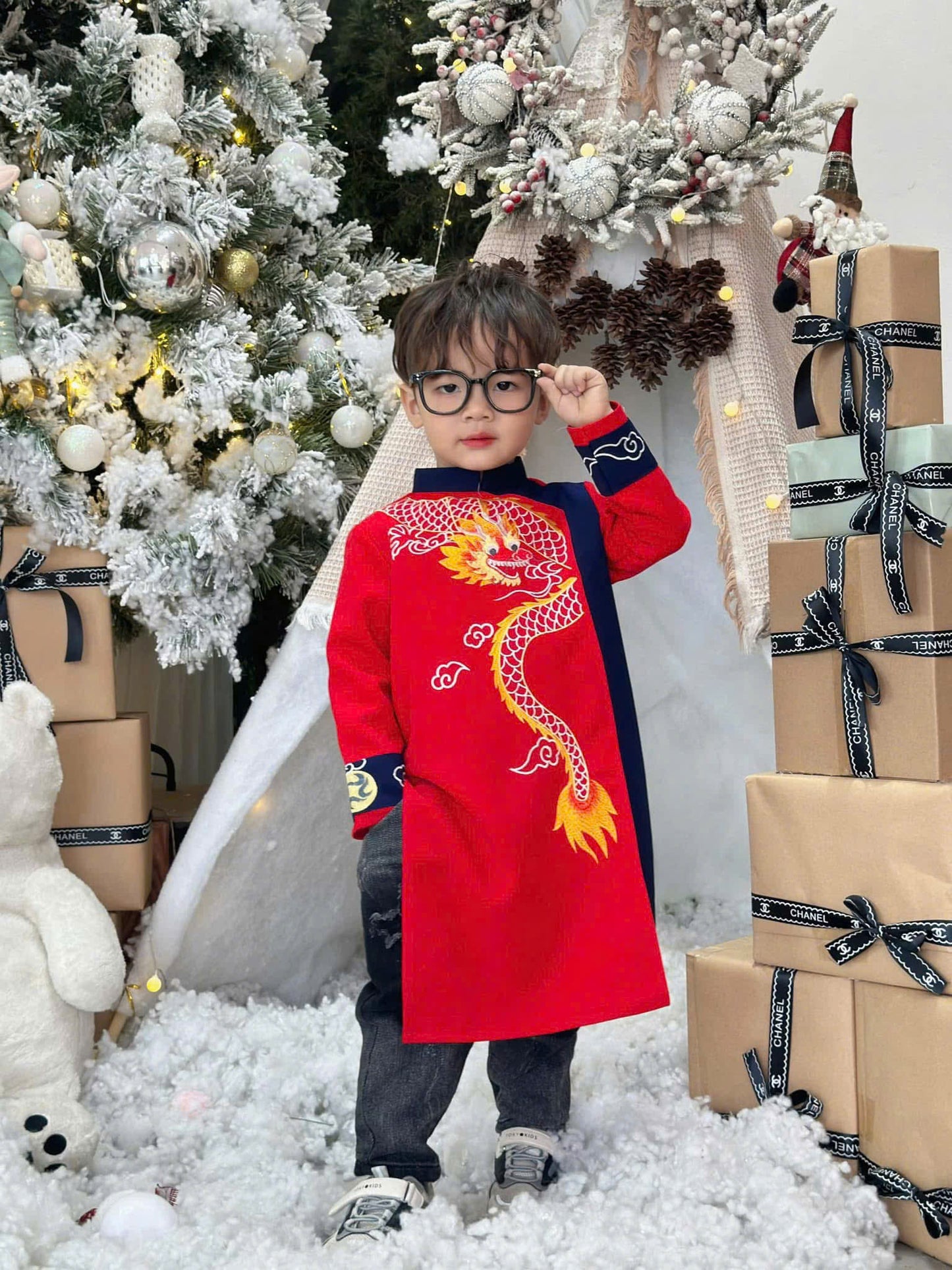 BT68 1991 Áo only - Áo dài bé trai thêu rồng màu đỏ