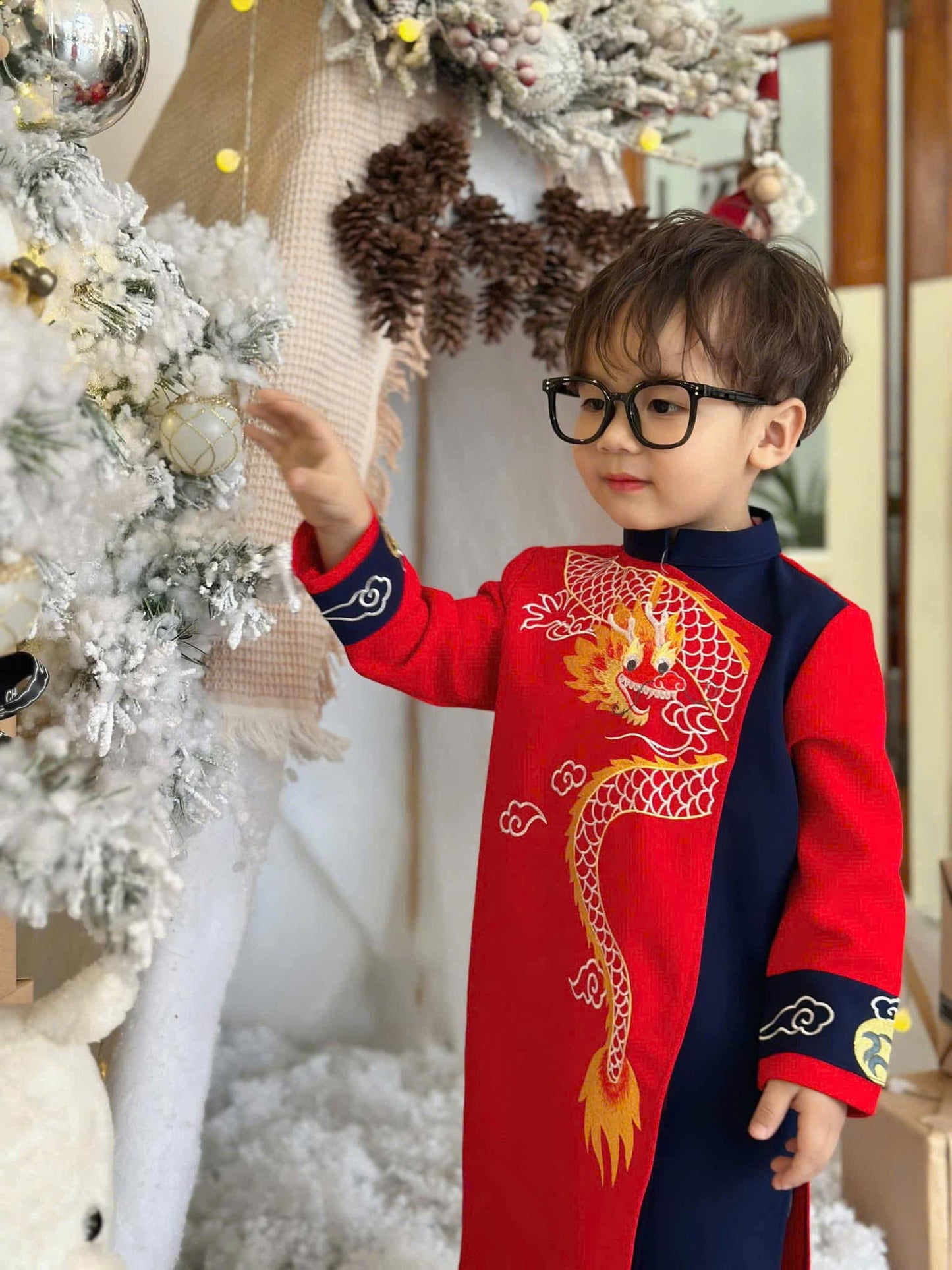 BT68 1991 Áo only - Áo dài bé trai thêu rồng màu đỏ