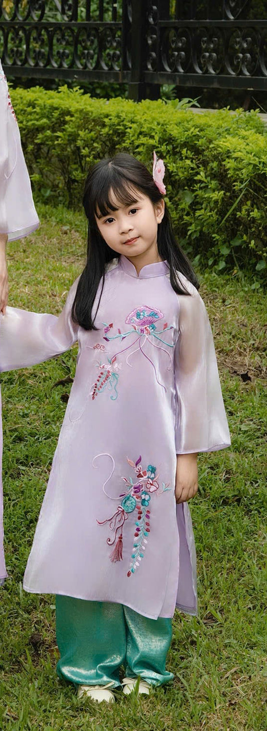 GB69 2090 Áo + quần - Áo dài bé gái màu tím
