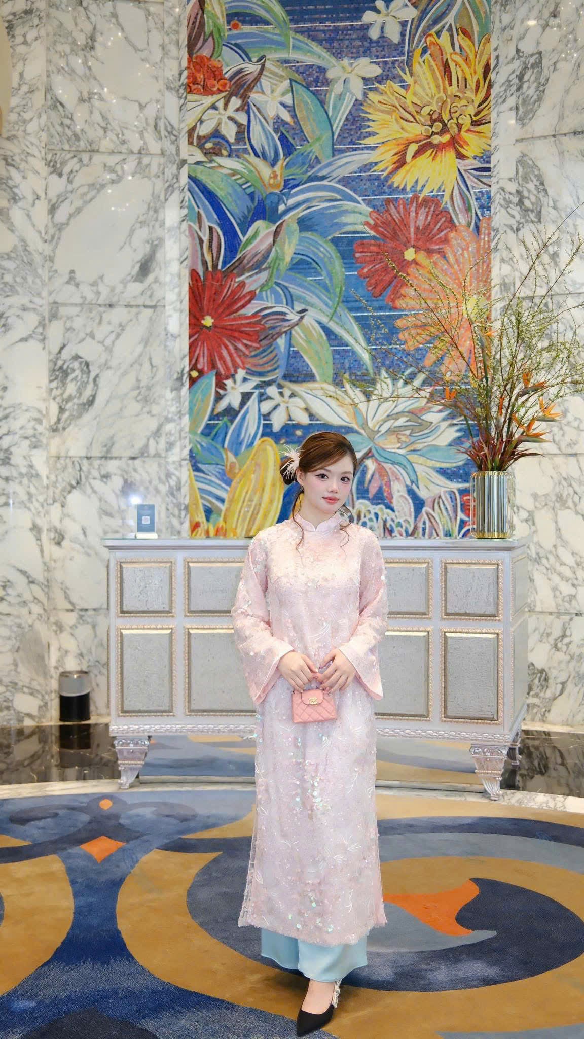 H510 2117 Áo only -  Áo dài kim sa hồng phấn 4 tà