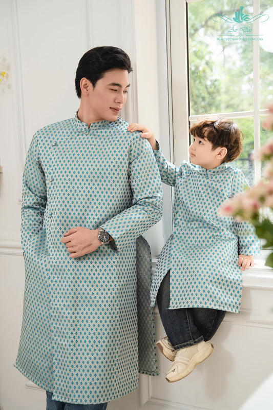 B123 2118 Áo only - Áo dài bố gấm màu xanh