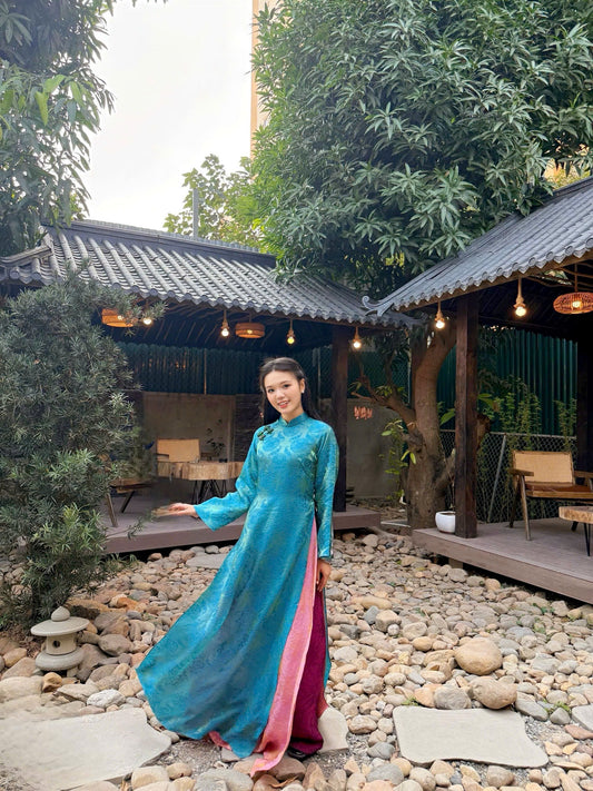 M272 2123 Áo + quần - Áo dài tằm ánh kim tencel dáng suông 4 tà thọ dơi kèm quần