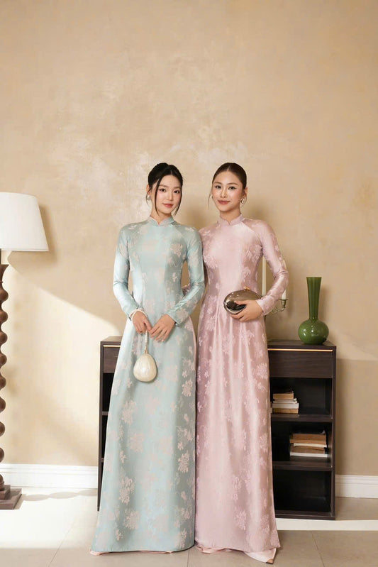 M277 2132 M278 Áo + quần lụa - Áo dài dáng truyền thống lụa gấm cúc đại đoá