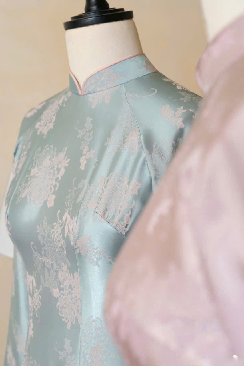 M277 2132 M278 Áo + quần lụa - Áo dài dáng truyền thống lụa gấm cúc đại đoá