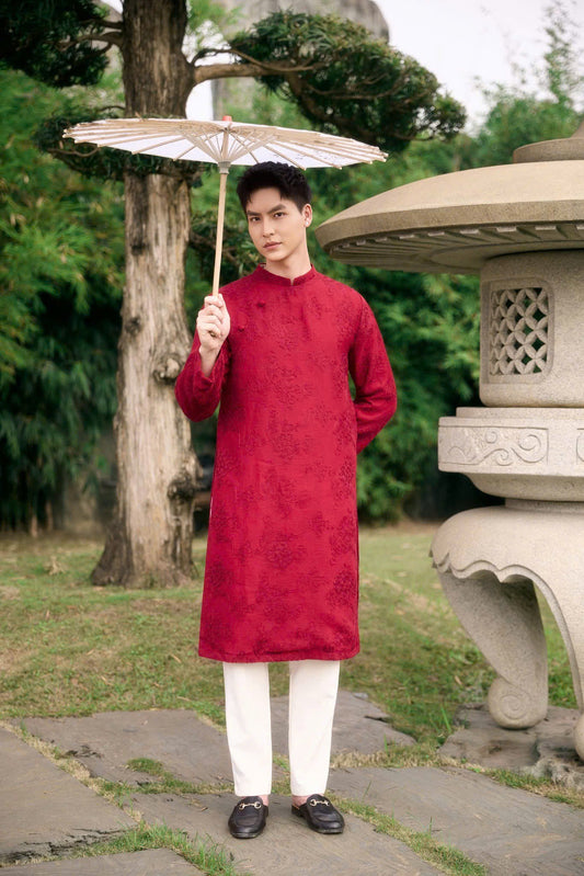 B125 2184 Áo only - Áo dài nam đỏ