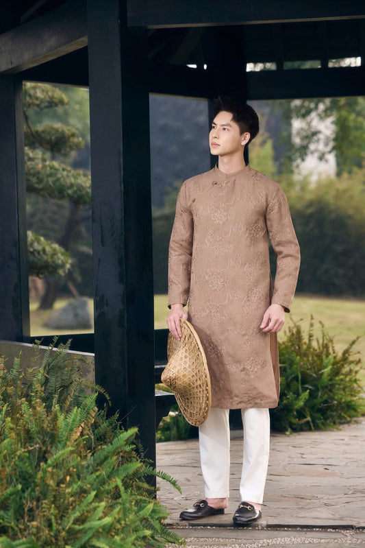 B126 2185 Áo only - Áo dài nam nâu