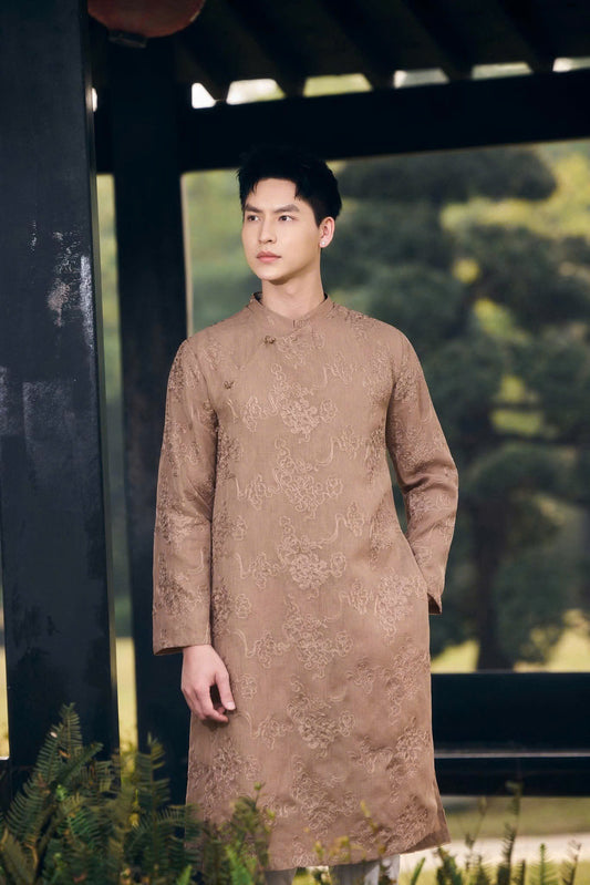 B126 2185 Áo only - Áo dài nam nâu