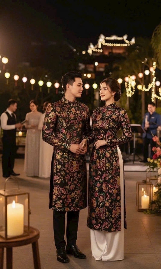 2196 -B119-Áo only - Áo dài nam gấm màu đen