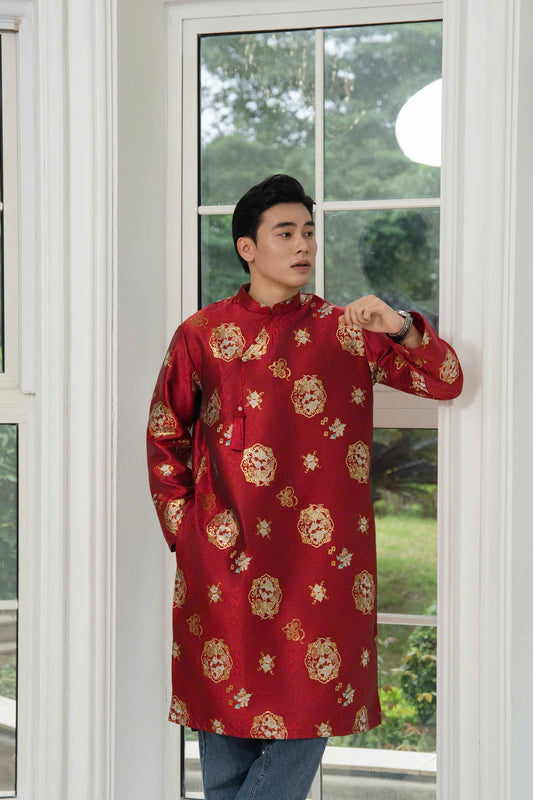 B116 1739 Áo only - Áo dài bố gấm đỏ