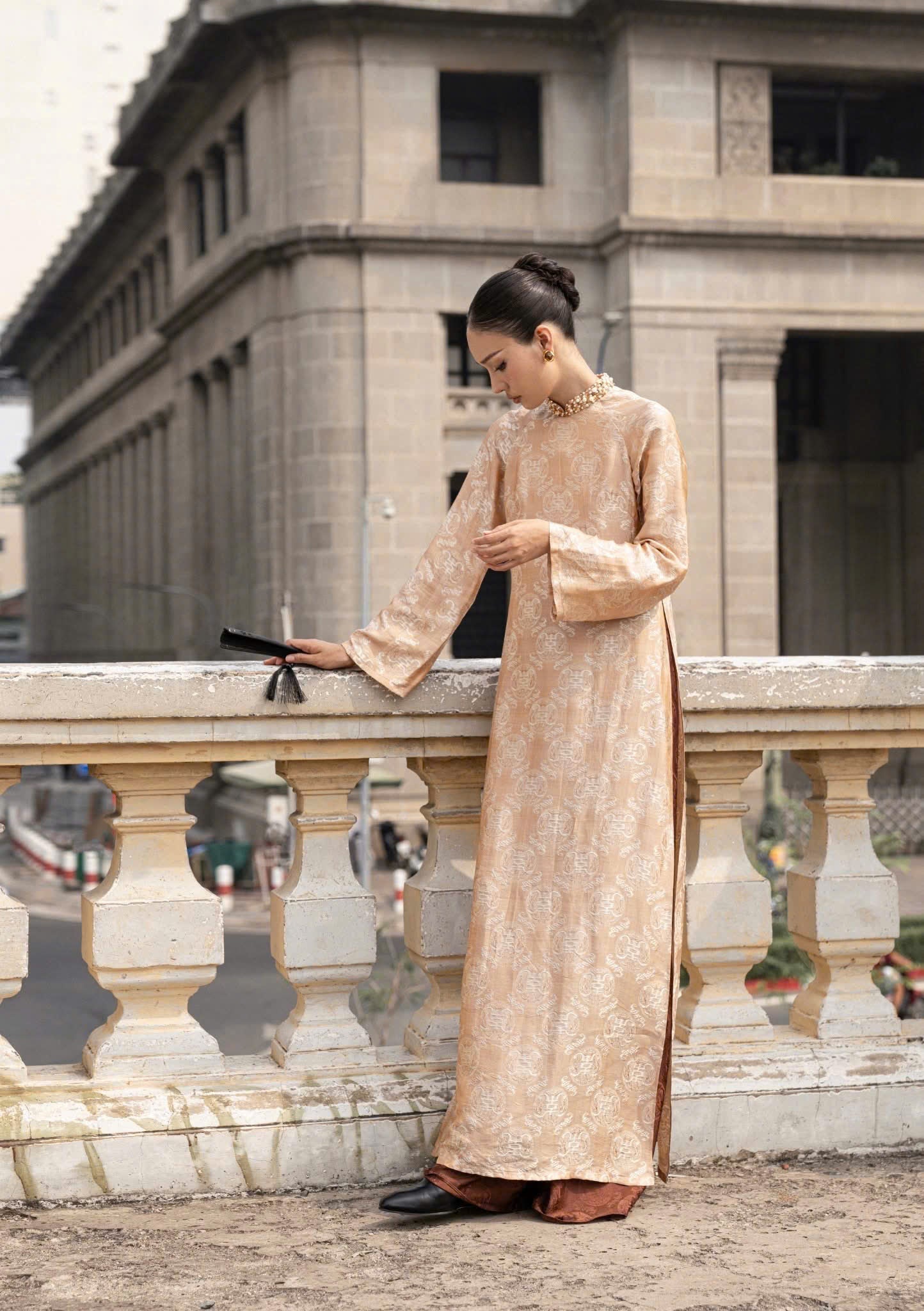 HD51 3272 Áo + quần nha xá - Áo dài dáng suông 2 tà lụa nha xá
