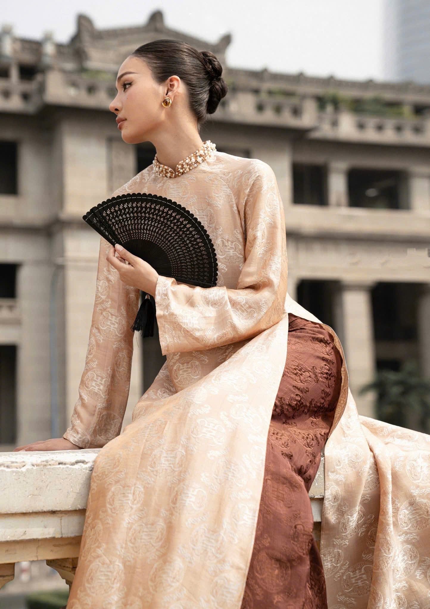 HD51 3272 Áo + quần nha xá - Áo dài dáng suông 2 tà lụa nha xá