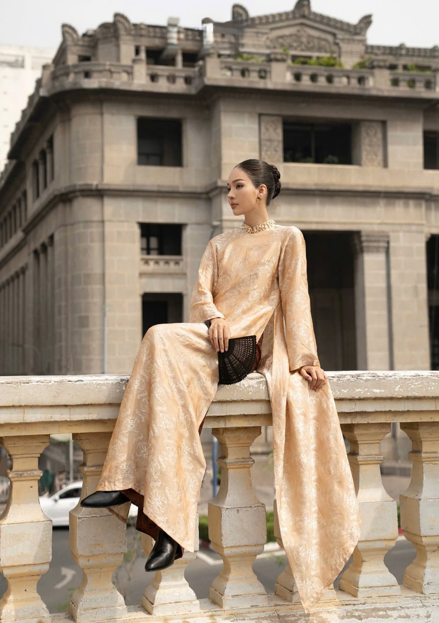 HD51 3272 Áo + quần nha xá - Áo dài dáng suông 2 tà lụa nha xá