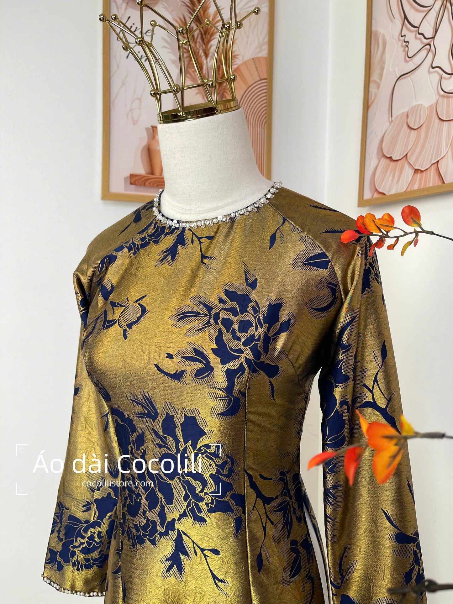 H511 2368 Áo only - Áo dài lụa dubai màu vàng đồng