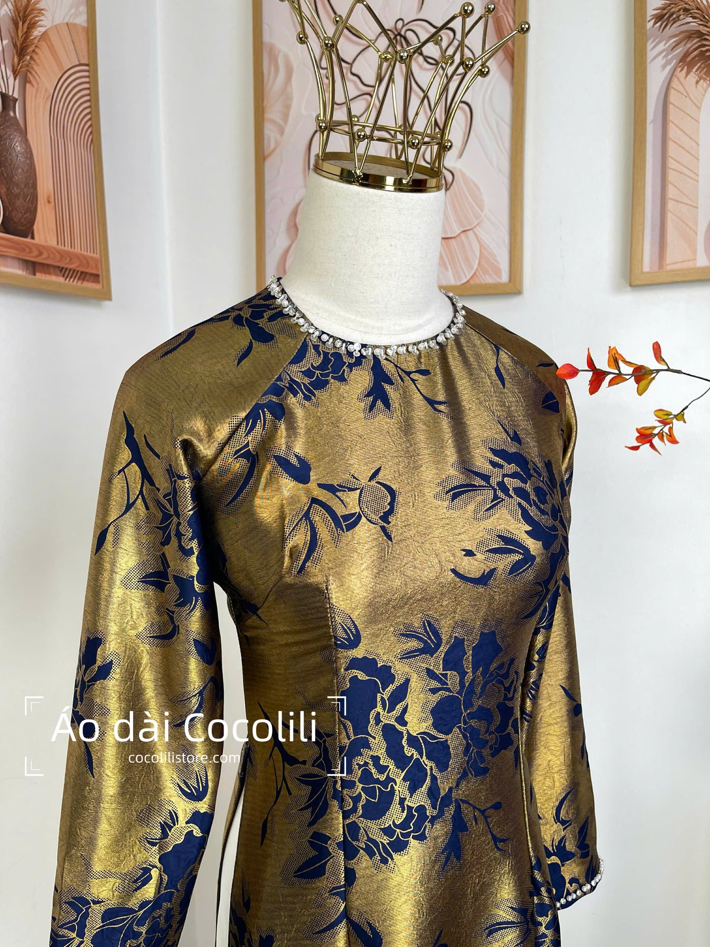 H511 2368 Áo only - Áo dài lụa dubai màu vàng đồng