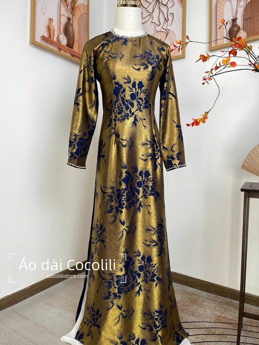 H511 2368 Áo only - Áo dài lụa dubai màu vàng đồng