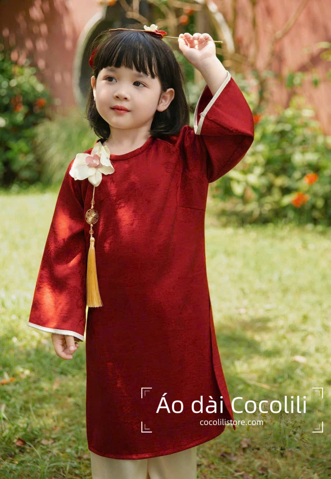 BG80 2391 Áo + quần - Áo bé đỏ đính hoa nổi