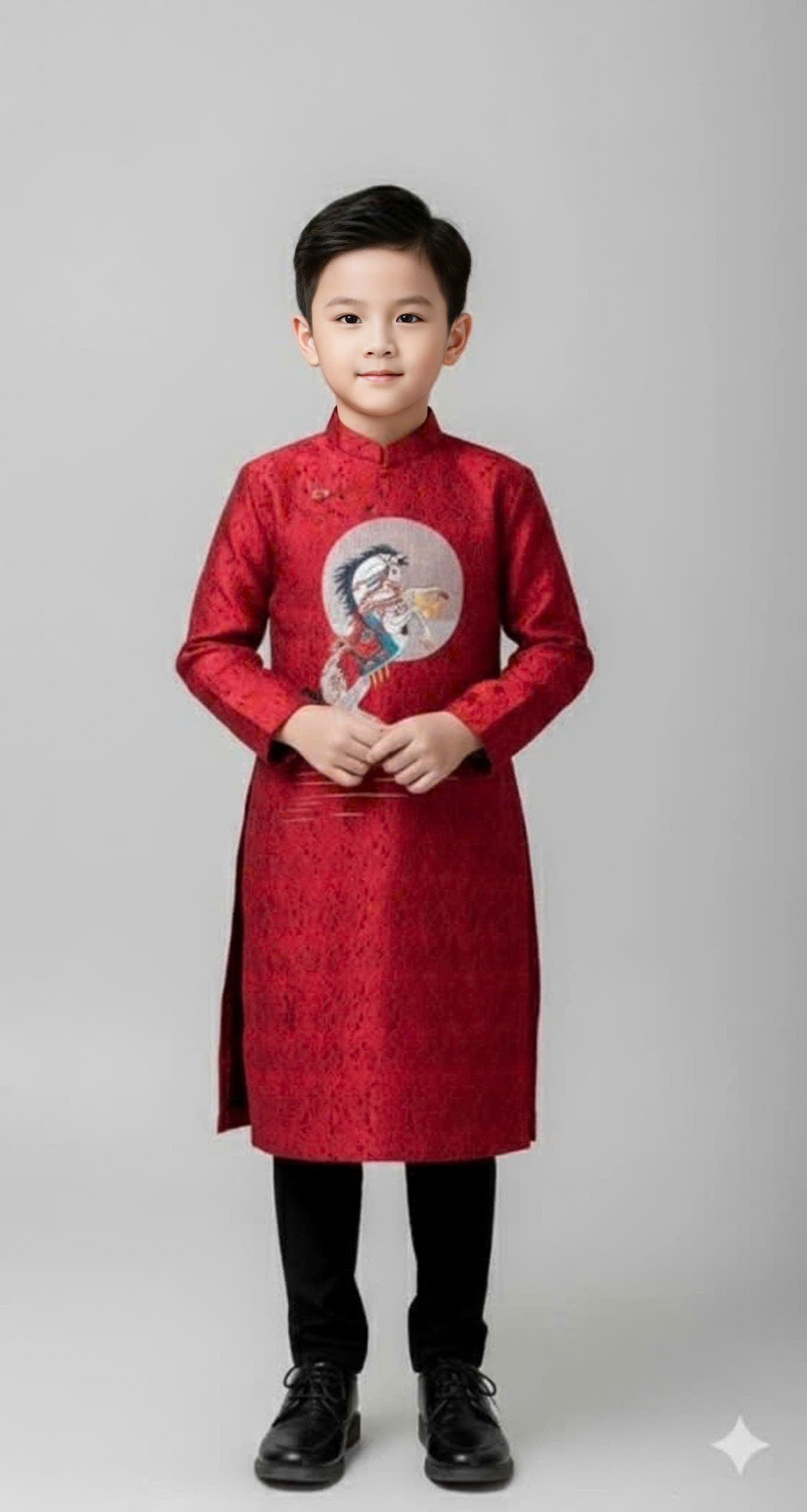 BT80 2393 Áo only - Áo bé trai tafta đỏ thêu ngựa