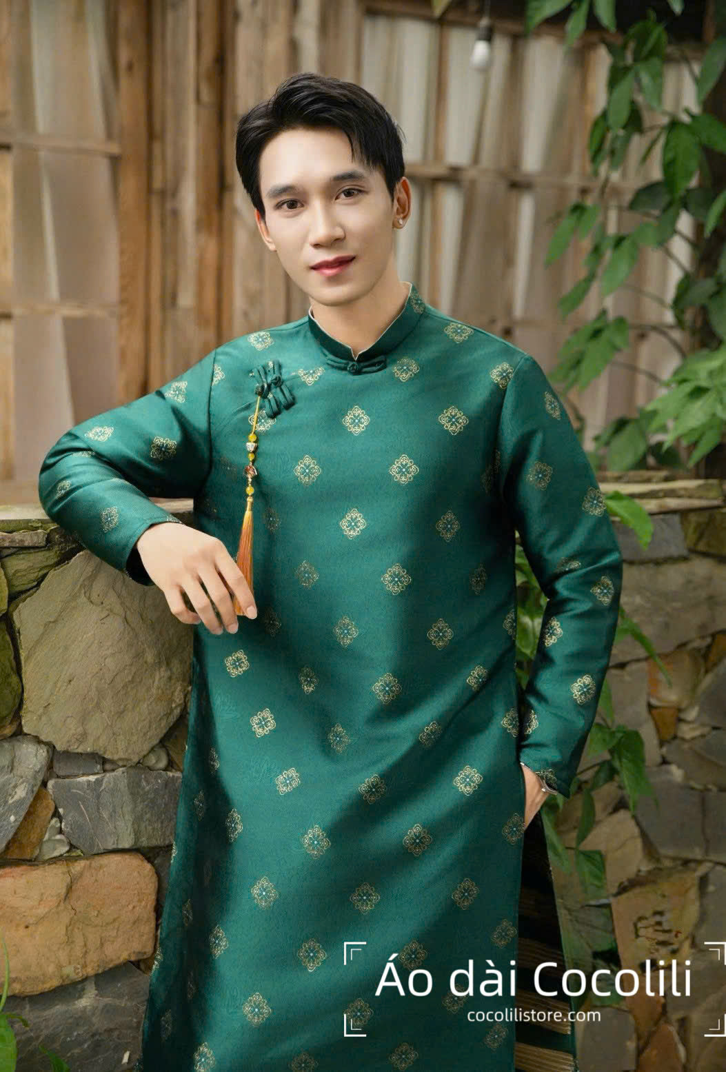 B142 BT61 Bố + bé trai - Áo dài bố và bé trai Tuyết Mai xanh lá