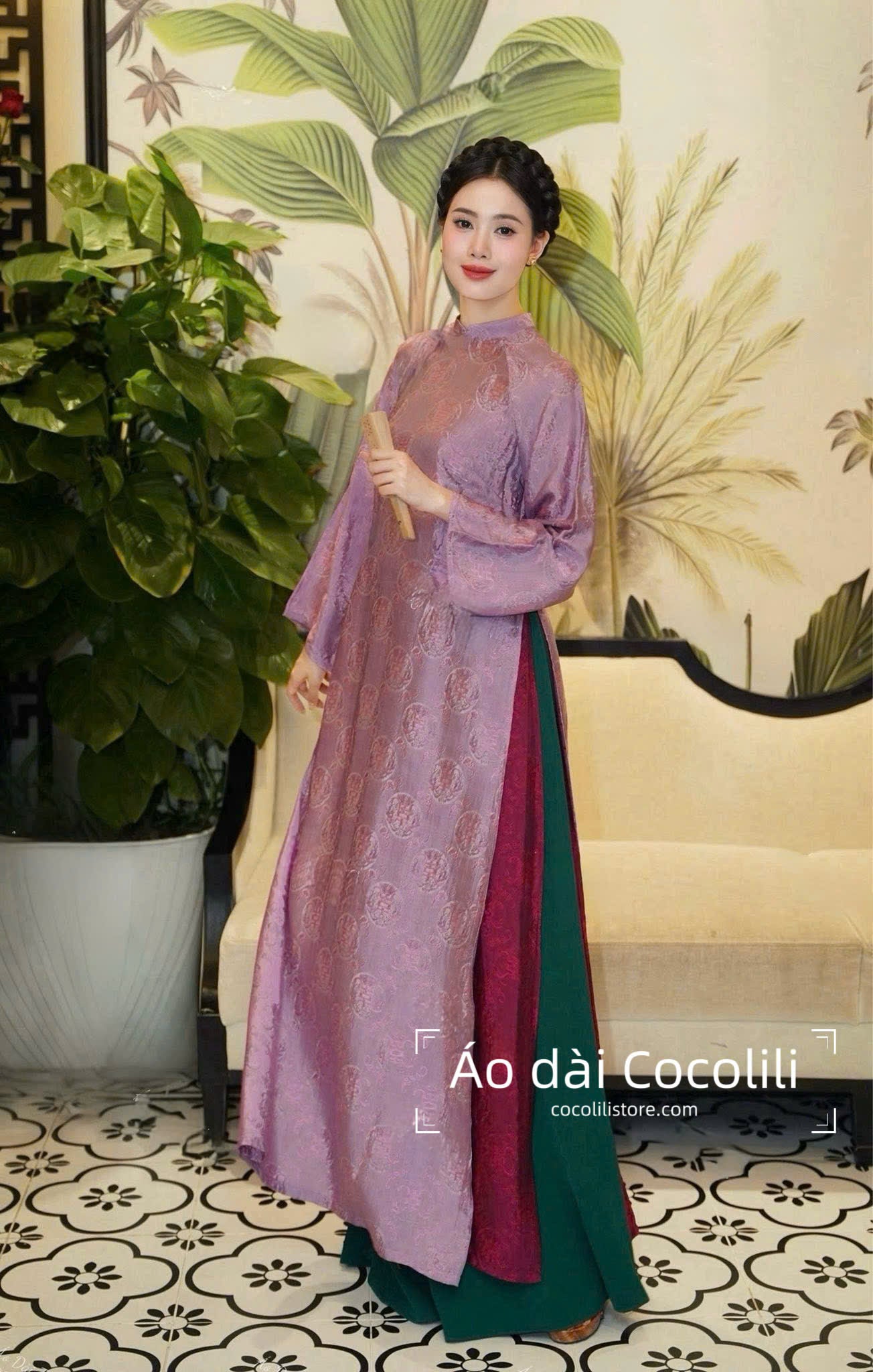 HD32 Áo + quần nha xá trơn - Áo dài 4 tà lụa nha xá Hà Đông