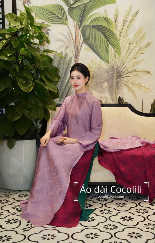 HD32 Áo + quần nha xá trơn - Áo dài 4 tà lụa nha xá Hà Đông