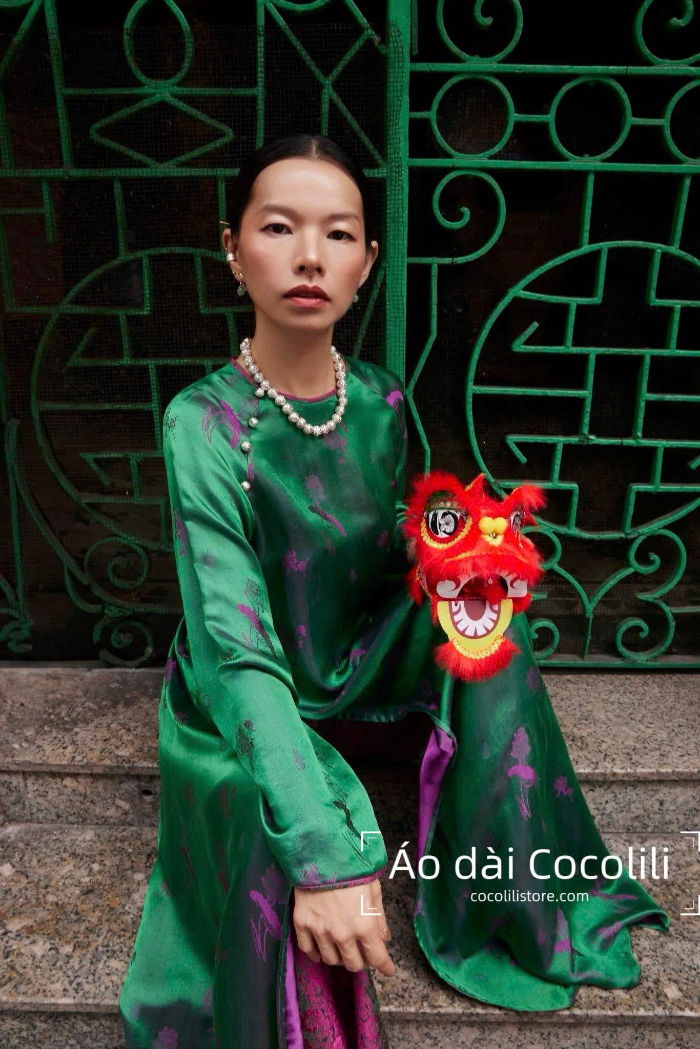 HD33 Áo + quần - Áo dài 2 tà lụa nha xá Hà Đông màu xanh ánh tím