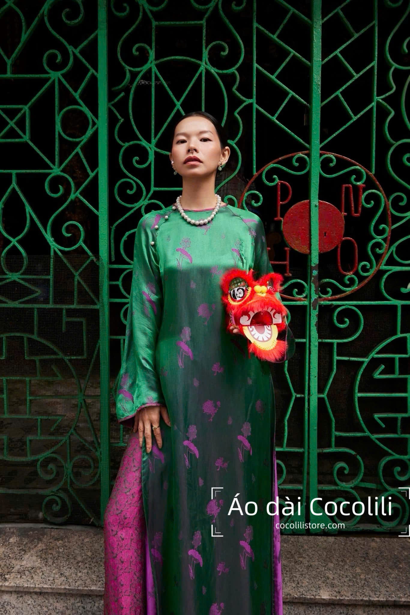 HD33 Áo + quần - Áo dài 2 tà lụa nha xá Hà Đông màu xanh ánh tím