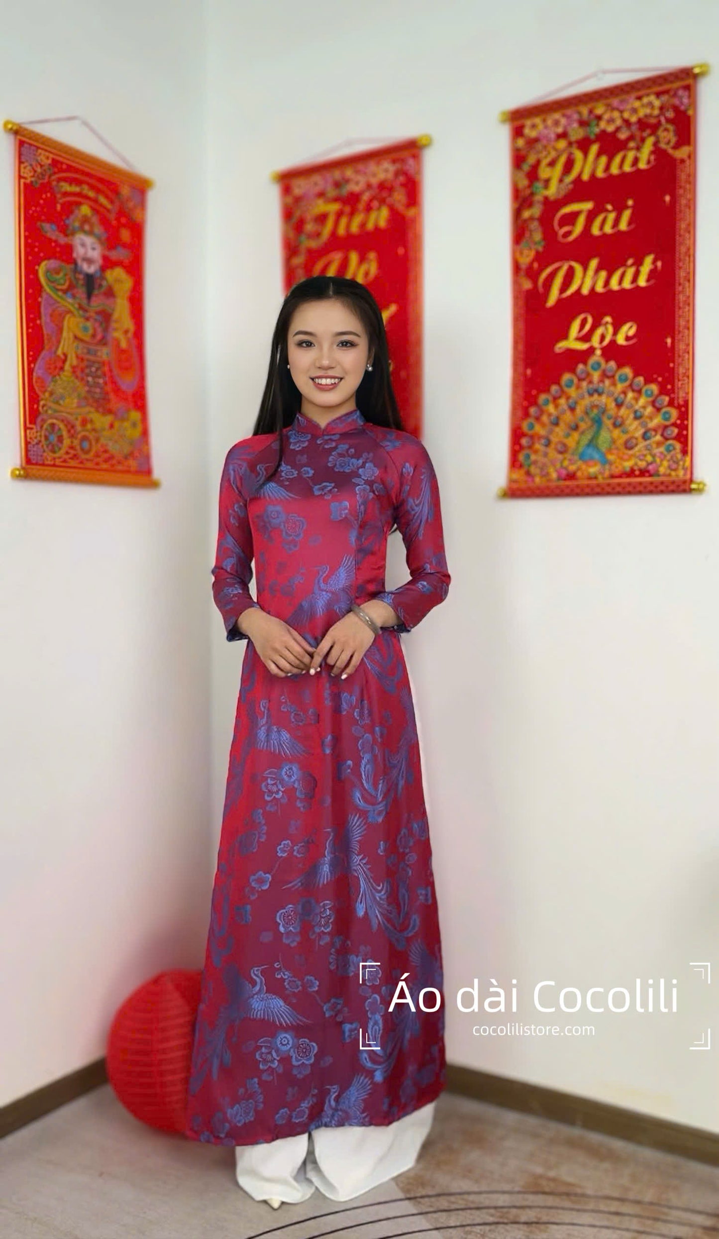 H544 only áo - Áo dài dáng truyền thống chiết li tà 130cm màu hồng sen