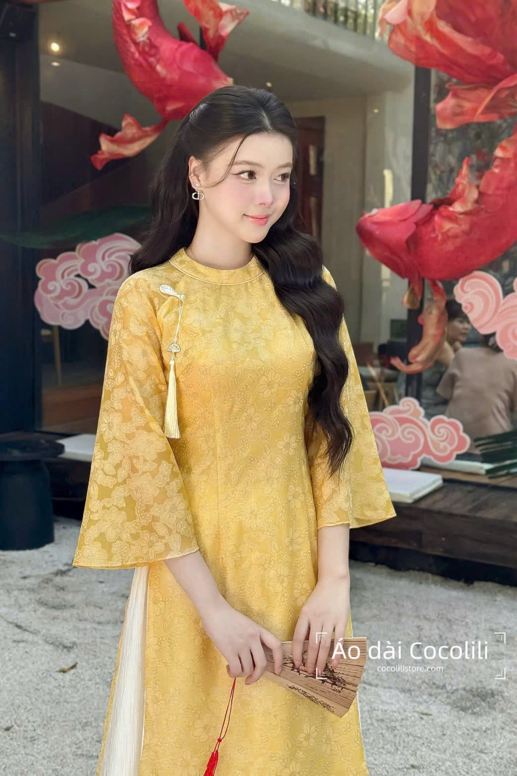 M342 Áo + chân váy - Áo dài cách tân màu vàng