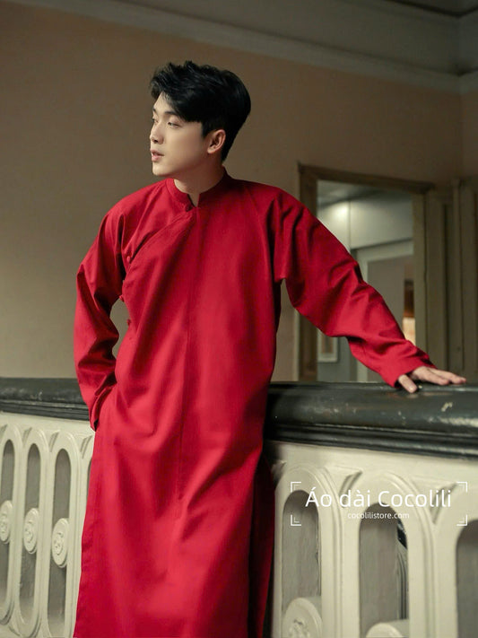 B79 Only áo - Áo ngũ thân nam form rộng màu đỏ