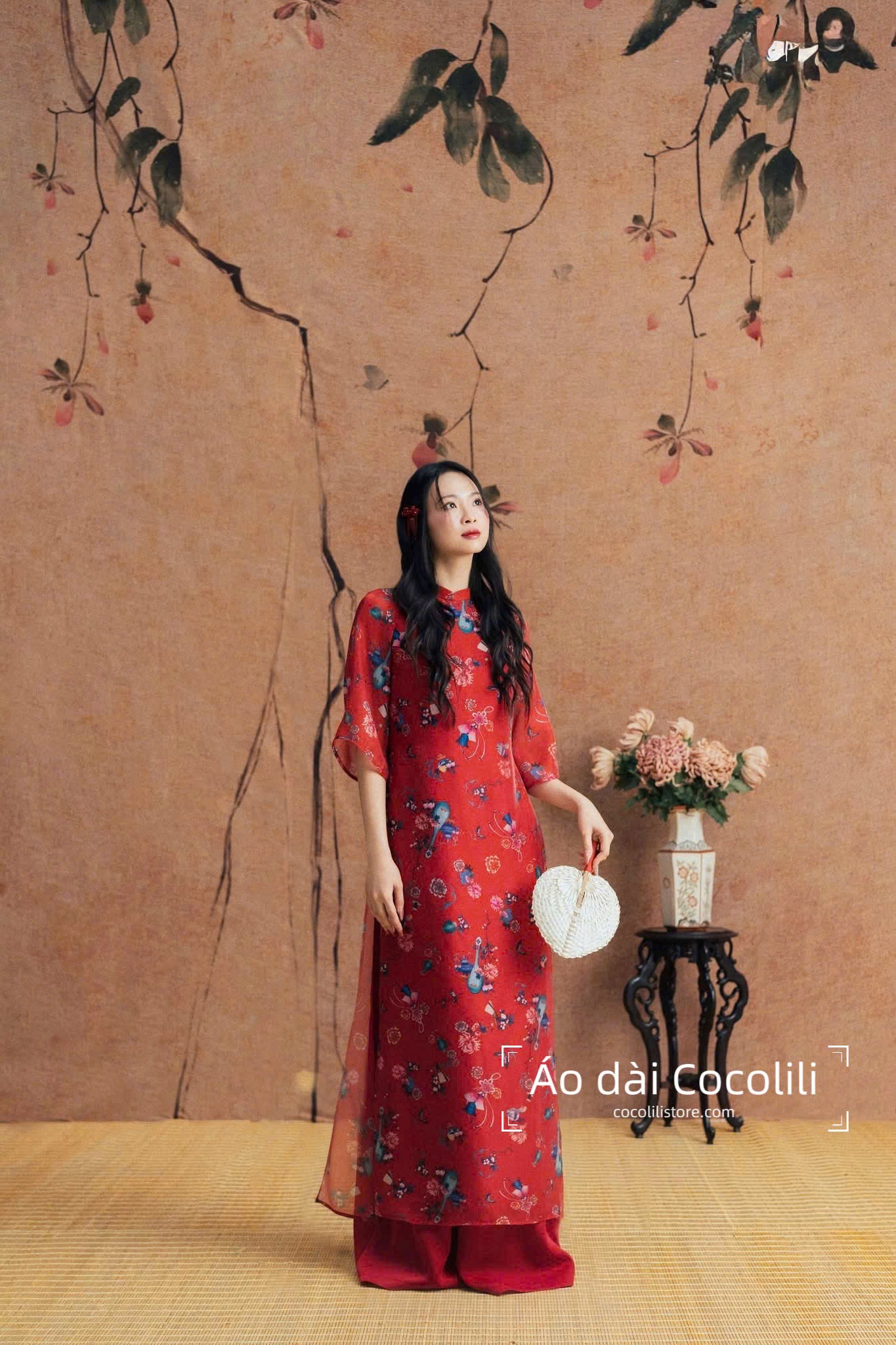 M343 Áo đỏ + quần đỏ - Áo dài tơ dáng suông