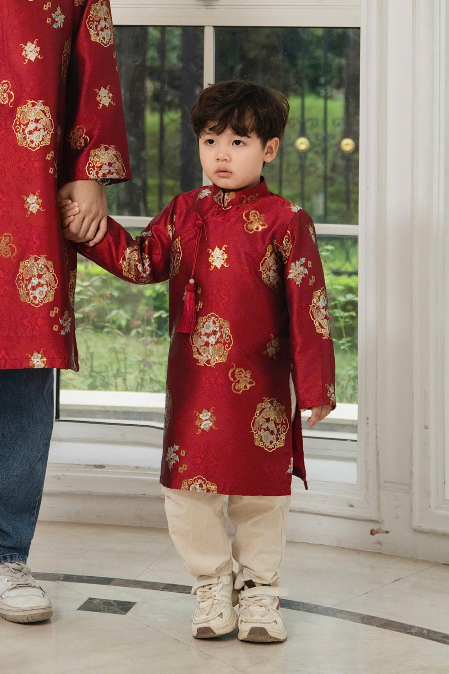 BT86 Áo only - Áo dài bé trai gấm đỏ