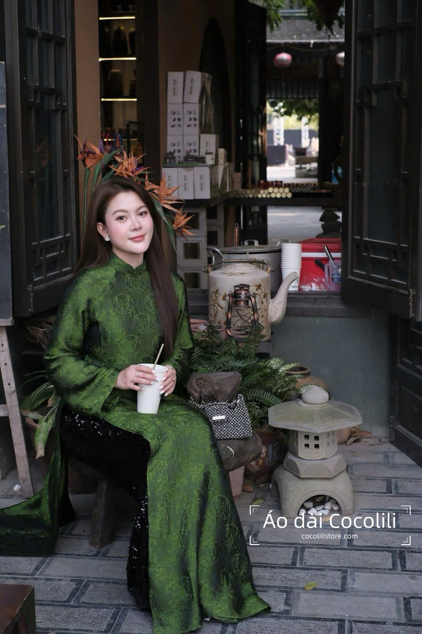 HD34 Áo + quần kimsa - Áo dài dáng suông 2 tà lụa nha xá Hà Đông