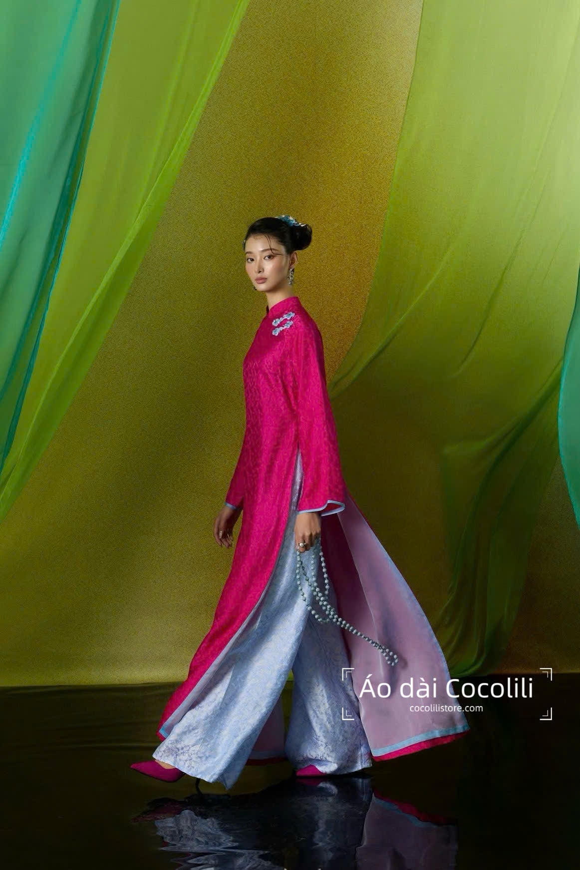 HD36 Áo + quần nha xá - Áo dài dáng suông 4 tà lót tơ lụa nha xá Hà Đông