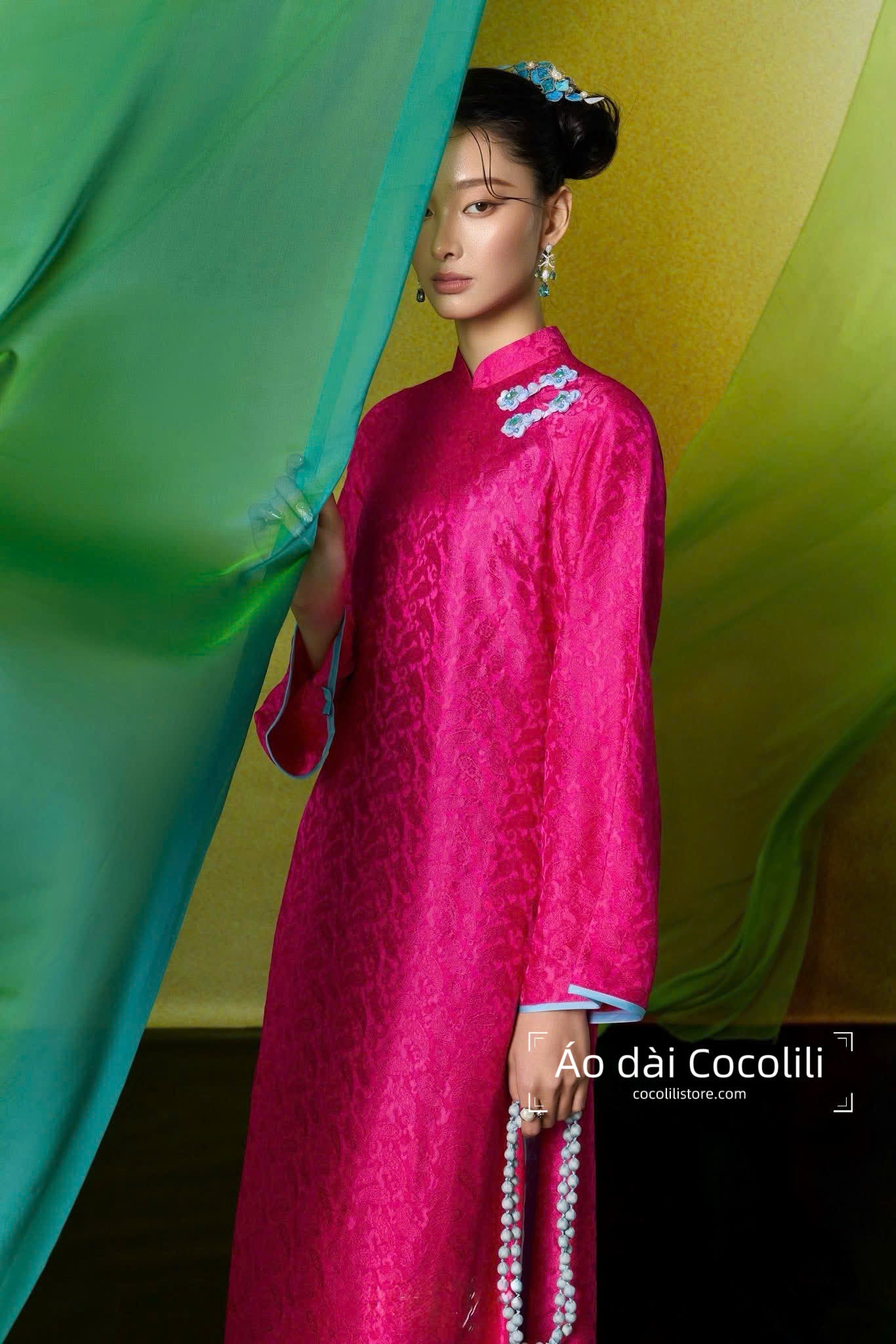 HD36 Áo + quần nha xá - Áo dài dáng suông 4 tà lót tơ lụa nha xá Hà Đông