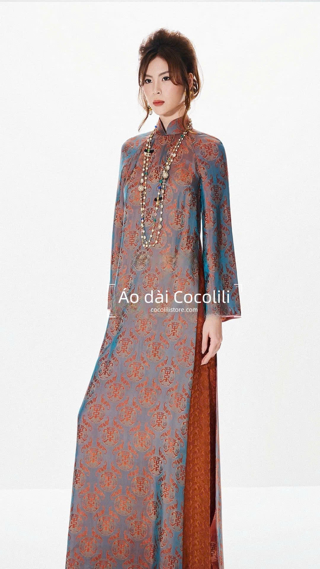 HD39 Áo dài + quần lụa tơ tằm nha xá - Áo dài dáng suông 2 tà lụa tơ tằm nha xá