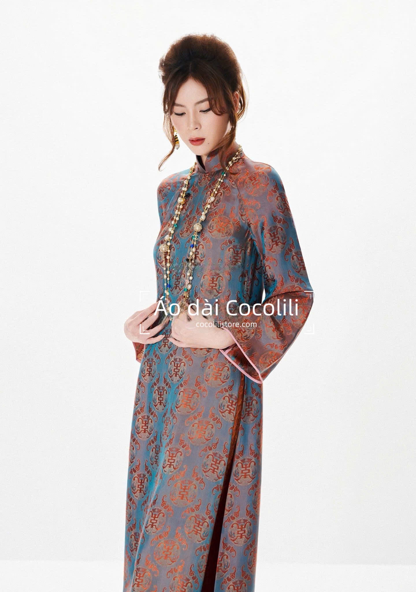 HD39 Áo dài + quần lụa tơ tằm nha xá - Áo dài dáng suông 2 tà lụa tơ tằm nha xá