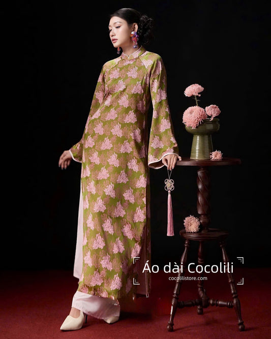 H561 Áo only - Áo dài dáng suông 2 tà lụa gấm